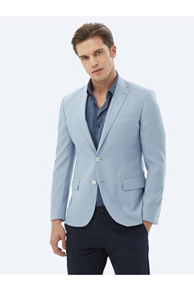 Kip Açık Mavi Düz Slim Fit Ceket