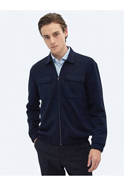 Kip Lacivert Düz Regular Fit Overshırt