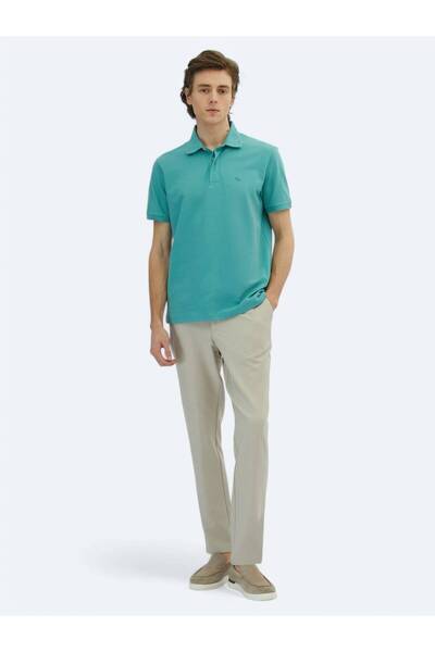 Kip Nile Green Plain Polo Neck 100% Cotton T-Shirt