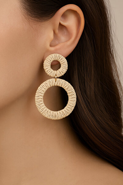 Glithe أقراط كريمية من القش للنساء