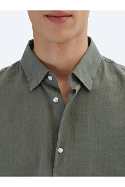 Kip Haki Oversize Fit Dokuma Casual %100 Pamuk Gömlek