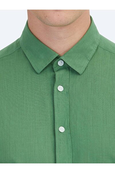 Kip Fıstık Yeşili Düz Regular Fit Dokuma Casual %100 Pamuk Gömlek