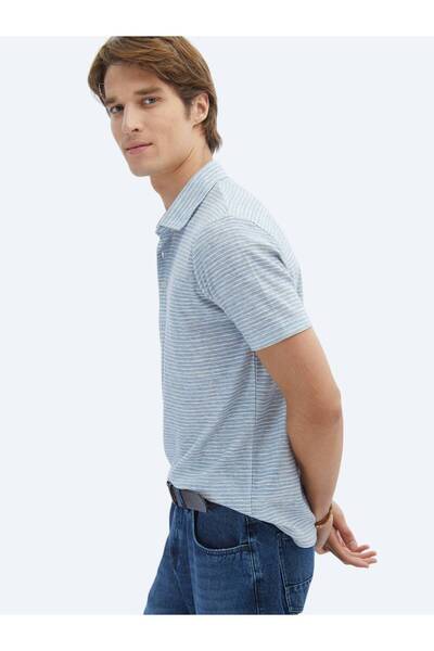 Kip Синя футболка з коміром-поло з бавовняної суміші з принтом