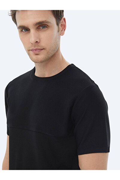 Kip Siyah Bisiklet Yaka Ters Örgü Triko