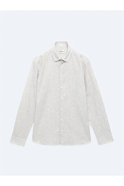 Kip Светлокафява раирана ежедневна риза от тъкана смес от памук