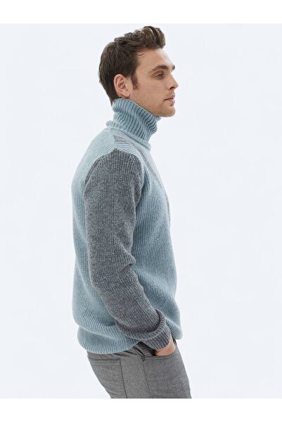 Kip Mint Tam Balıkçı Yaka Desenli Yün Karışımlı Triko Kazak