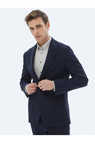 Kip Lacivert Desenli Modern Fit Takım Elbise