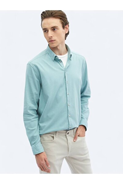 Kip Mint Plain Regular Fit Woven Casual Cotton Blended Shirt