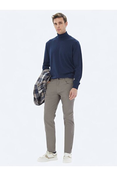 Kip İndigo Tam Balıkçı Yaka Düz Örgü Yün Karışımlı Triko Kazak