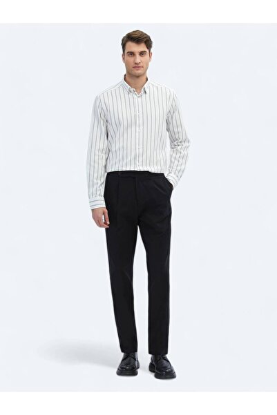 Kip Kahverengi Çizgili Regular Fit Dokuma Casual %100 Pamuk Gömlek