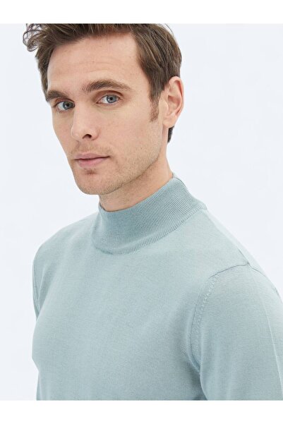 Kip Mint Yarım Balıkçı Yaka Düz Örgü Yün Karışımlı Triko Kazak