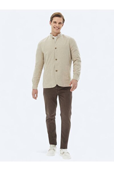 Kip Bej Regular Fit Dik Yaka Casual Dokuma Mont