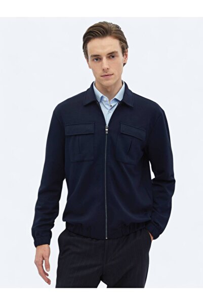 Kip Lacivert Düz Regular Fit Overshırt