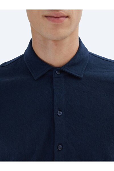 Kip Синя пряма сорочка з бавовняної суміші, регулярного крою, для повсякденного носіння