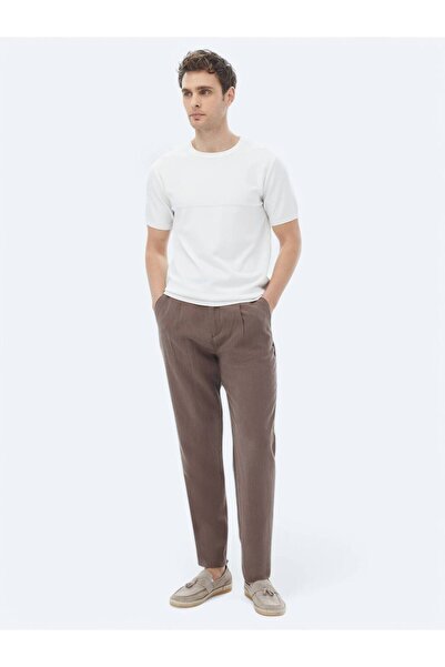 Kip Beyaz Bisiklet Yaka Ters Örgü Triko