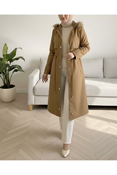 Modamorfo Μακρύ παλτό με βελούδινο εσωτερικό, σταθερή κουκούλα, δαντέλα τούνελ