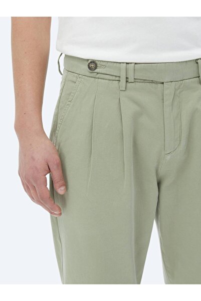 Kip Haki Dokuma Carrot Fit Smart Casual %100 Pamuk Pantolon