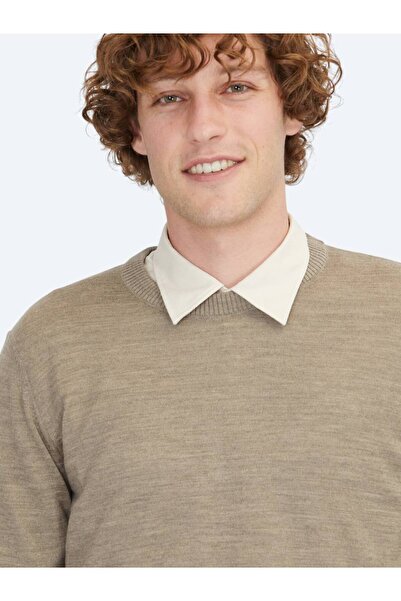 Kip Vizon Bisiklet Yaka Jakarlı Yün Karışımlı Triko Kazak