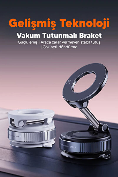 indirimsevinci Elektrikli Vakumlu Araç İçi Telefon Tutucu - Güçlü Manyetik MagSafe Uyumlu
