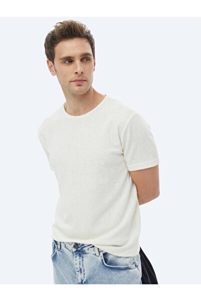 Kip Μπλουζάκι Jacquard Ecru Cotton Blend Crew Neck