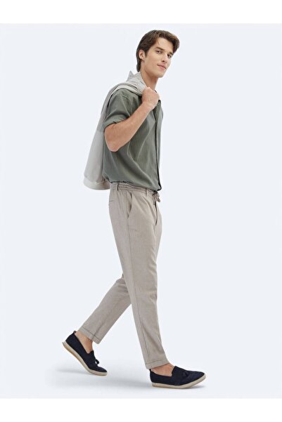 Kip Haki Düz Dokuma Jogging Fit Casual Pamuk Karışımlı Pantolon