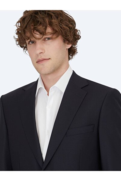 Kip Navy Blue Straight Modern Fit Wool Blended Suit