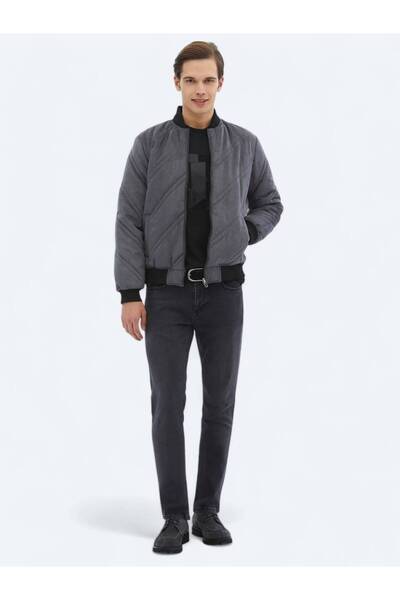 Kip Antrasit Regular Fit Dik Yaka Casual Dokuma Mont