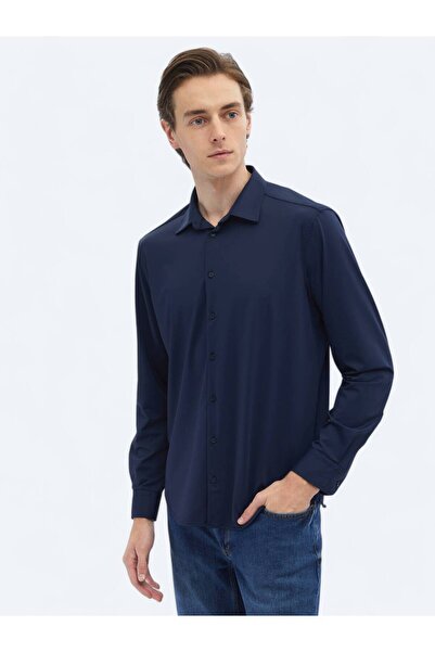 Kip Navy Blue Plain Regular Fit Casual Shirt