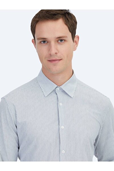 Kip Siyah Çizgili Regular Fit Casual Pamuk Karışımlı Gömlek