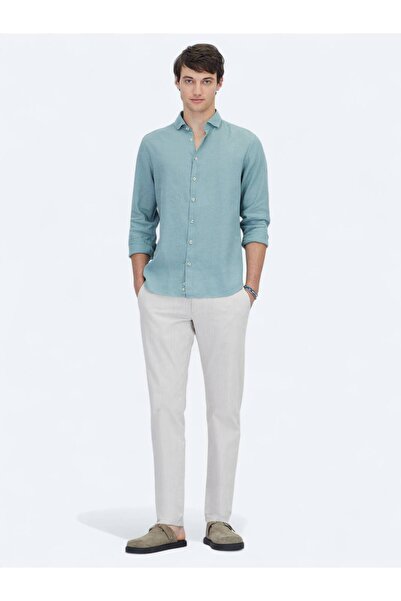 Kip Πουκάμισο από βαμβακερό μείγμα casual υφαντό με κανονική εφαρμογή Nil Green