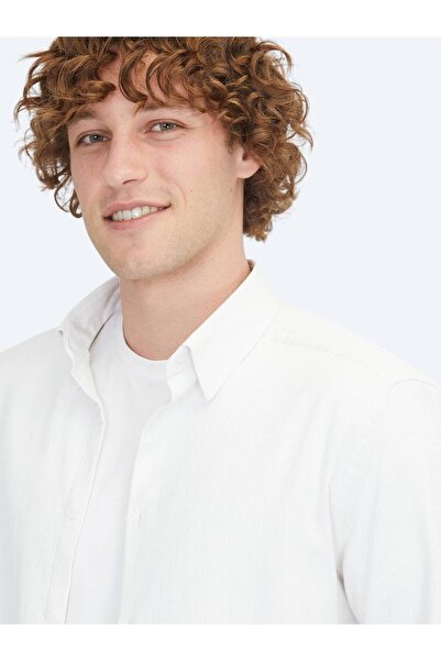 Kip Cămașă albă, cu croială normală, țesută, casual, din amestec de bumbac