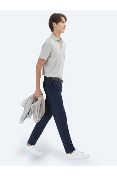 Kip Lacivert Dokuma Slim Fit Casual Pantolon