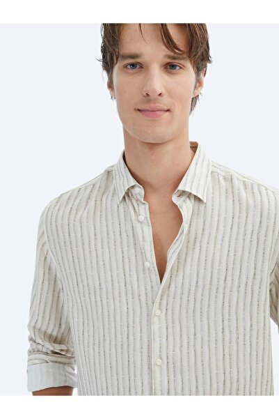 Kip Beige Printed Regular Fit Woven Casual Shirt