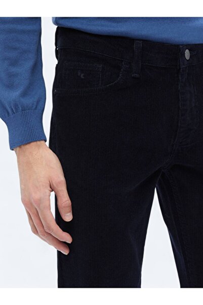 Kip Lacivert Dokuma Slim Fit Kadife Casual Pamuk Karışımlı Pantolon