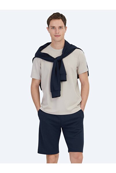 Kip Beige Plain Crew Neck T-Shirt