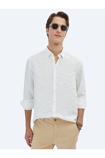 Kip White Regular Fit Woven Classic Shirt