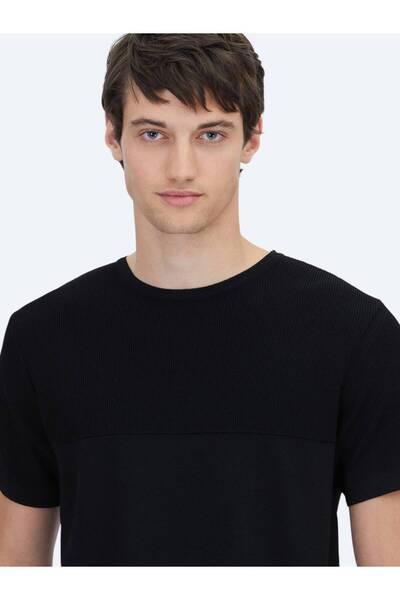 Kip Black Crew Neck Patterned Knitwear
