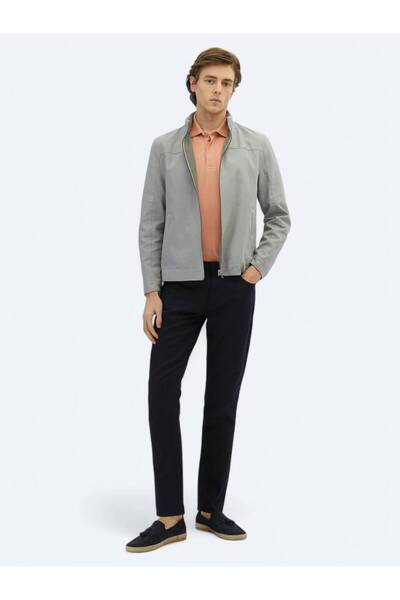 Kip Gray Regular Fit Hidden Hood Casual Woven Double Sided Coat