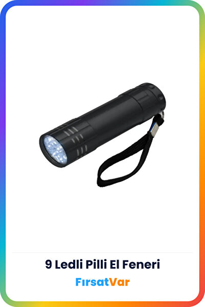 FırsatVar Cep El Feneri Pilli 9 Ledli Metal Gövdeli Işıldak Lamba Deprem Acil...