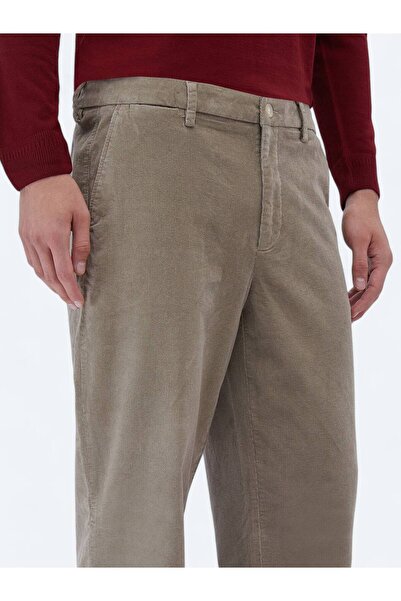 Kip Bej Dokuma Loose Fit Kadife Casual Pamuk Karışımlı Pantolon