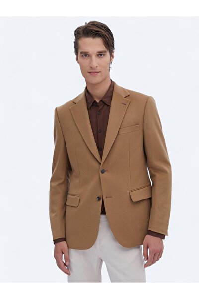 Kip Camel Hair Plain Modern Fit Wool Blend Jacket