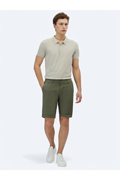Kip Χακί Απλό Ύφανση Slim Fit Casual Βαμβακερό Μικτό Βερμούδα