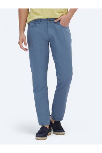 Kip Koyu Mavi Denim Slim Fit Casual Pamuk Karışımlı Pantolon