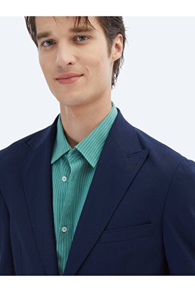 Kip Navy Blue Patterned Modern Fit Jacket