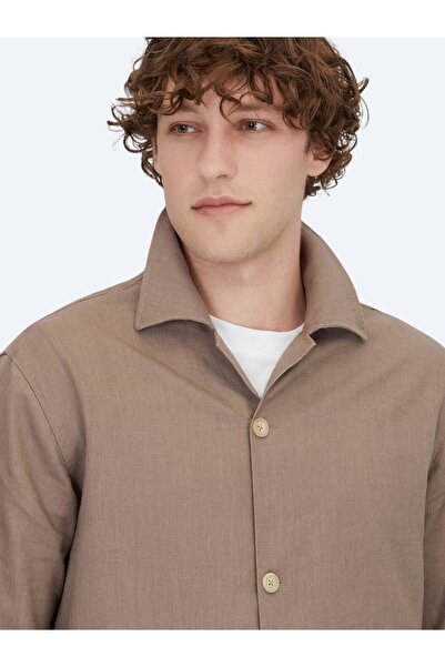 Kip Dark Mink Regular Fit Woven Cotton Blend Overshirt