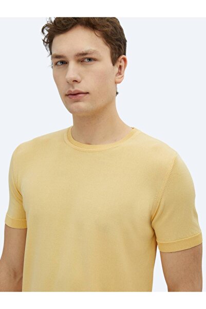 Kip Sarı Bisiklet Yaka Düz Örgü Triko