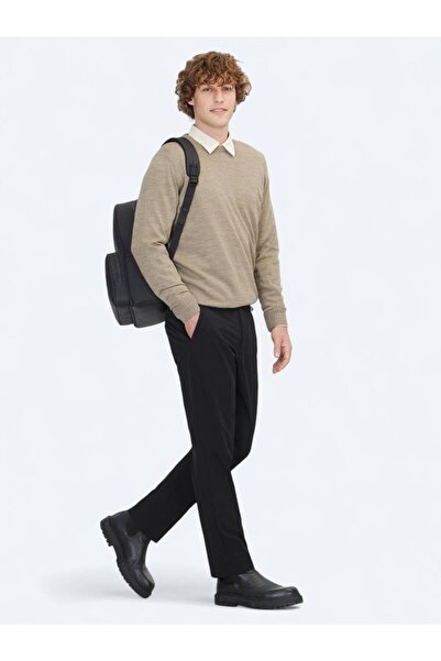 Kip Vizon Bisiklet Yaka Jakarlı Yün Karışımlı Triko Kazak