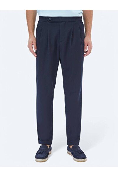 Kip Έξυπνο καθημερινό παντελόνι Navy Blue Carrot Fit - Απλό ύφανση