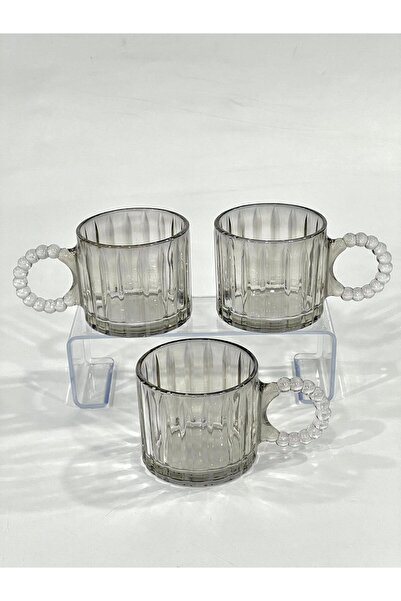 isra kristal Smoked Glass Tea and Coffee Cups with Handles – Set of 3 Modern Cups