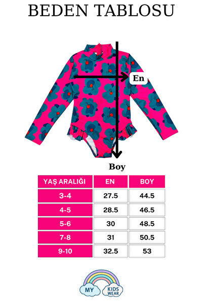My Kids Wear Uzun Kollu Çicek Baskılı Fırfır Detaylı Mayo